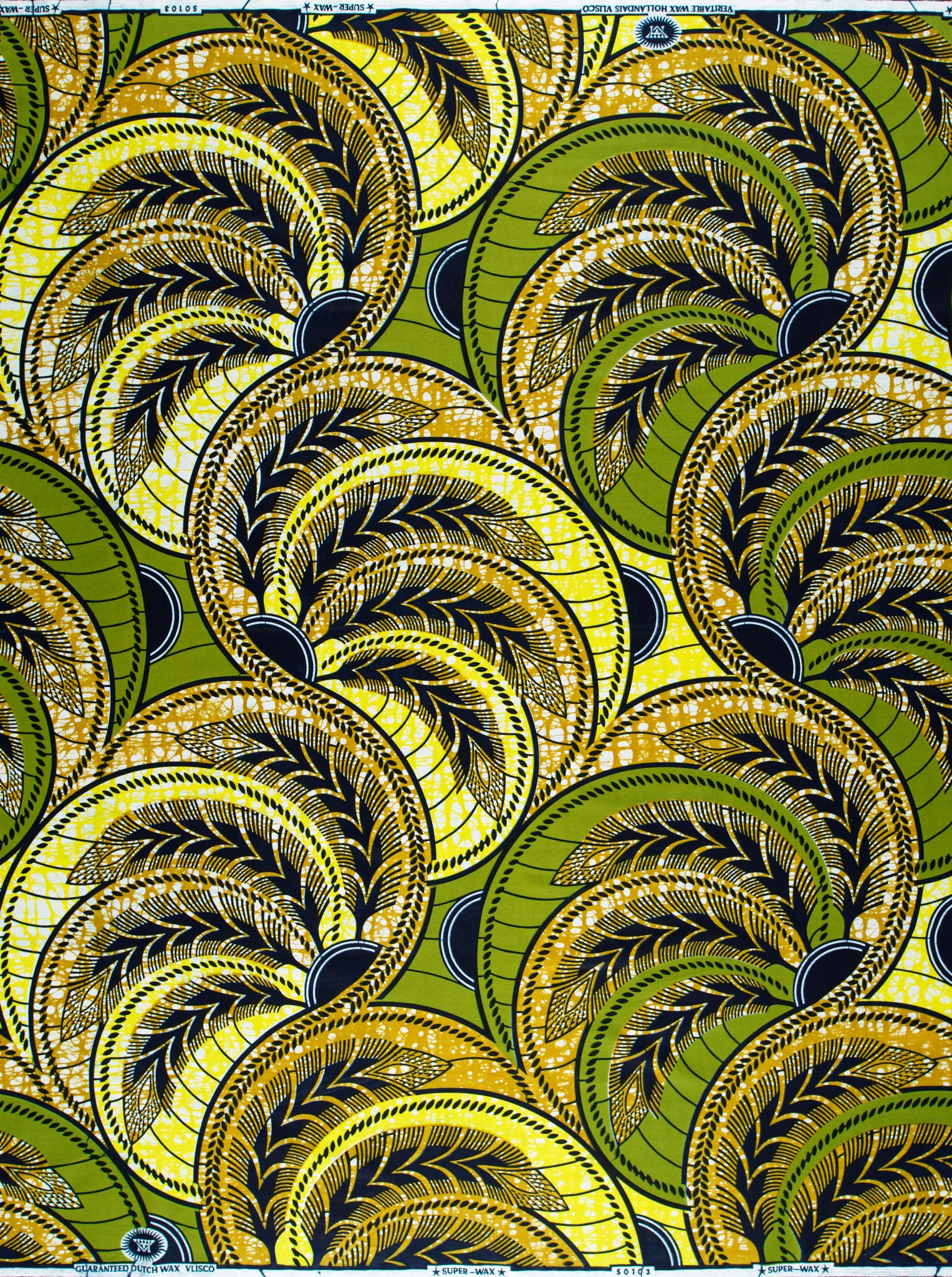 Green and yellow patterned fabric with a bubble effect, part of Super-Wax | VLS0103.013