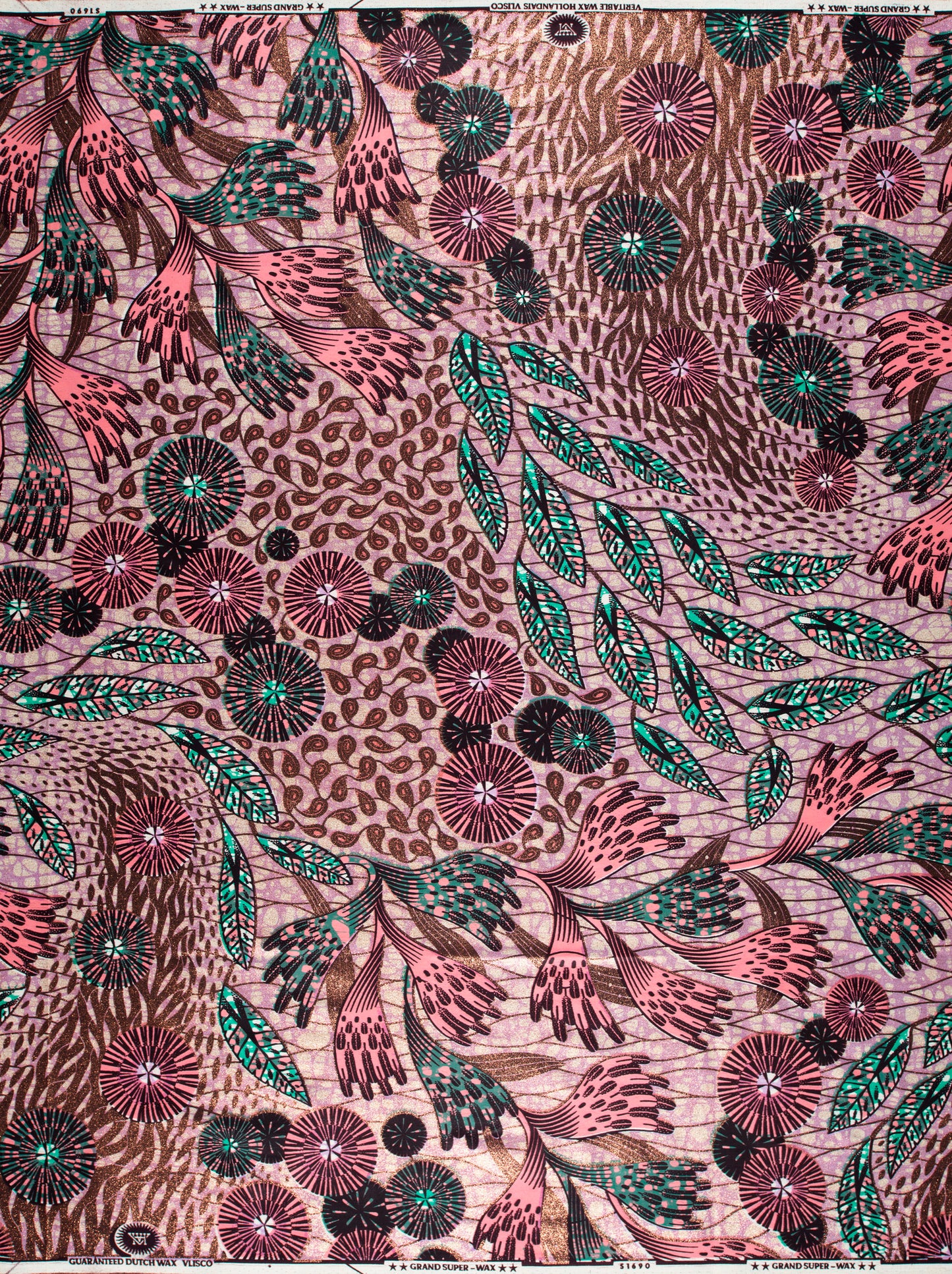 Floral patterned African fabric Grand Super-Wax VLS1690.007 in Copper Shine embellishment