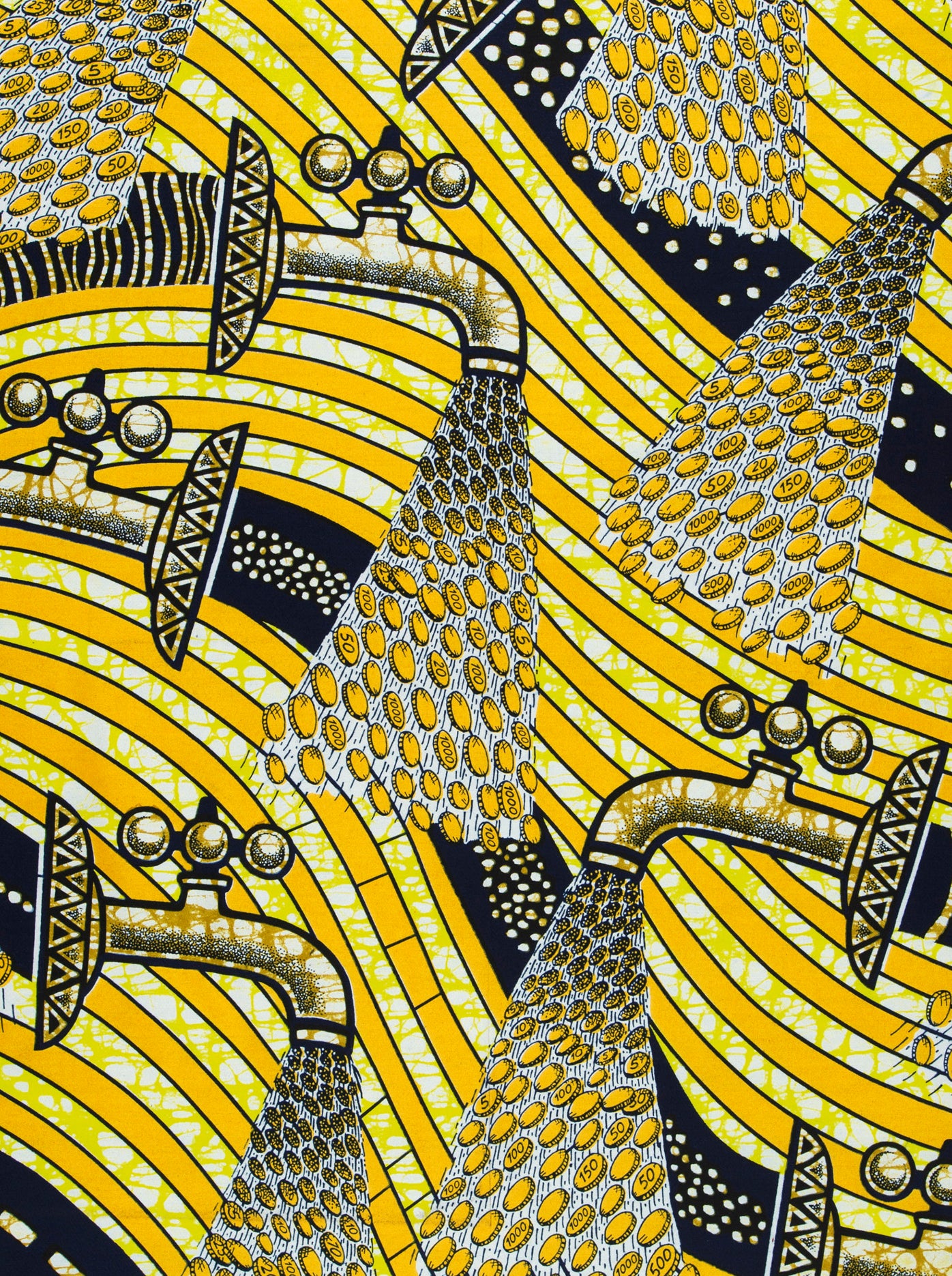 Yellow and black faucet pattern on Super-Wax VLS3071.012 fabric with expressive design