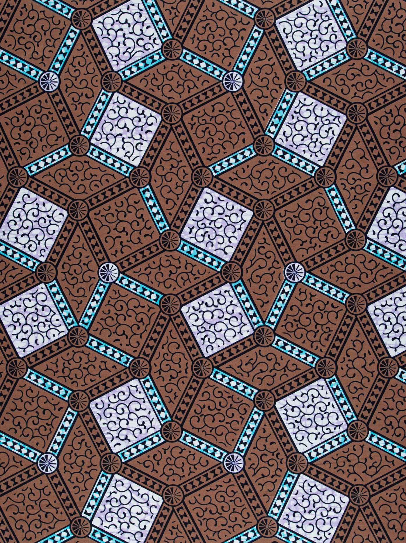 Brown and white geometric patterned fabric with expressive design in Super-Wax VLS6650.008