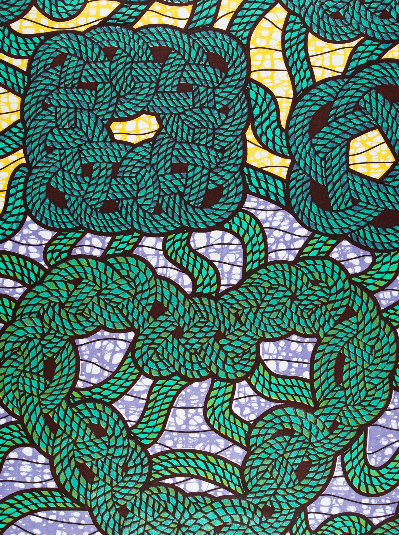 Green and brown rope pattern on Grand Super-Wax VLS7728.007 African fabric